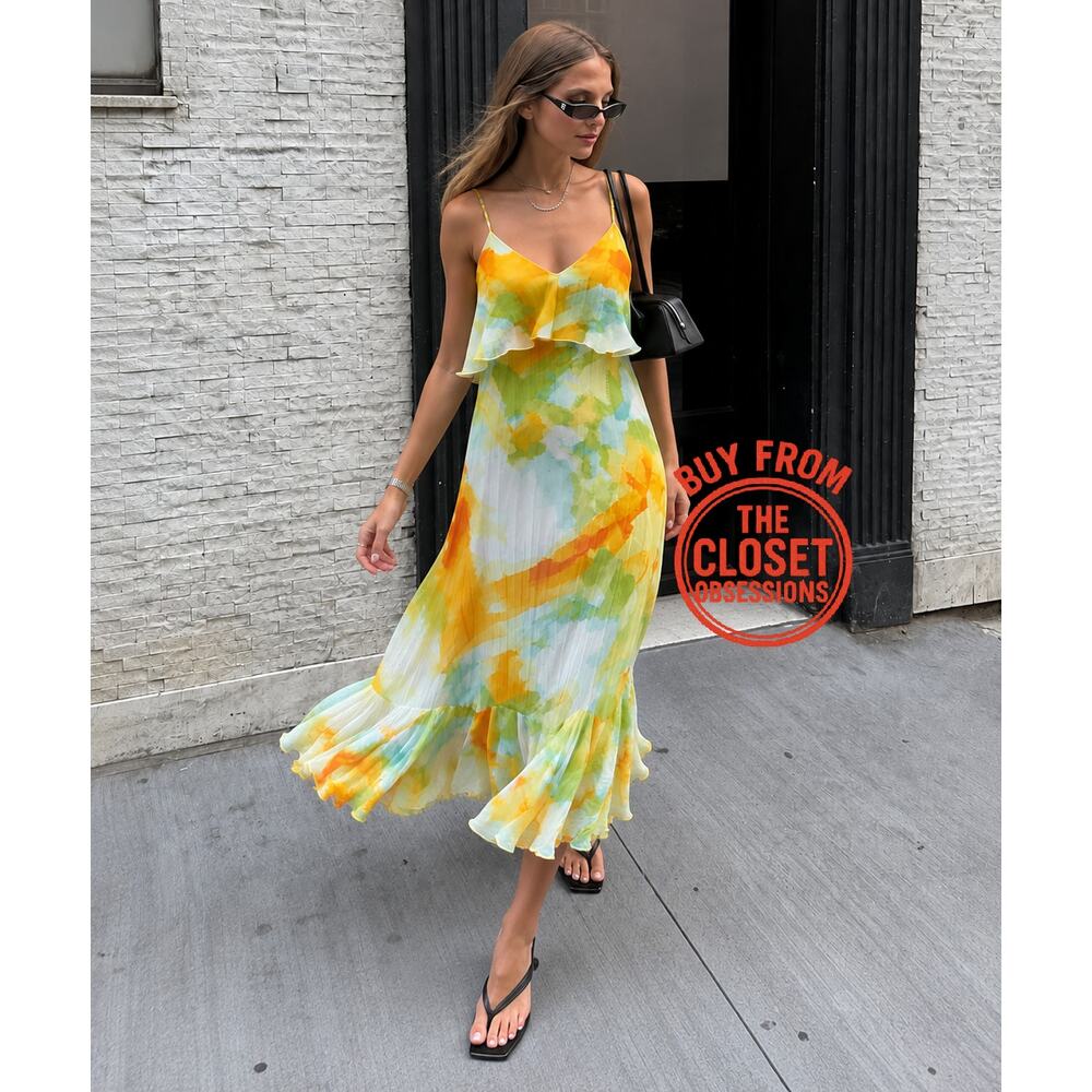 Zara NWT Yellow Floral Ruffle Midi Dress M - Picture 2 of 16